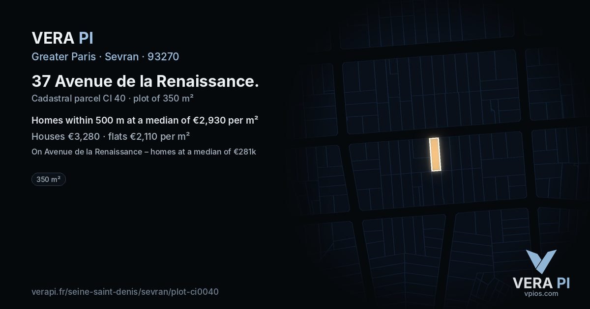 37 Avenue de la Renaissance, Sevran at night – the plot lit, the parcels around coloured by the prices near them