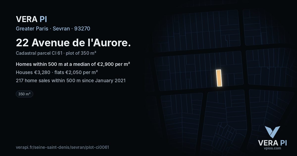 22 Avenue de l'Aurore, Sevran at night – the plot lit, the parcels around coloured by the prices near them