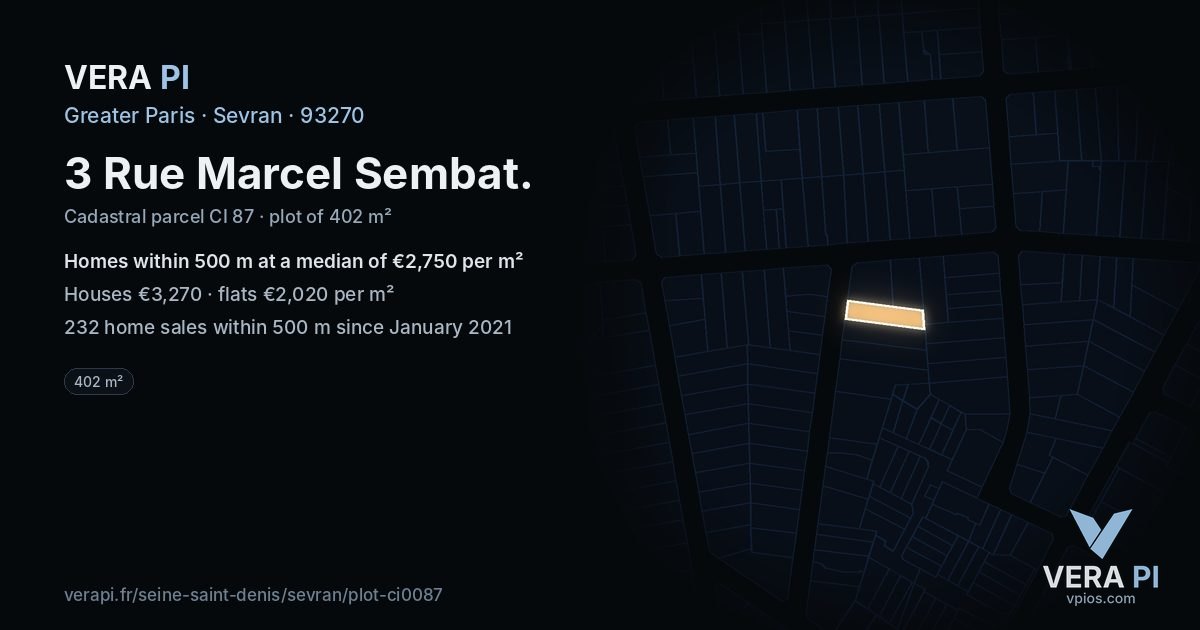 3 Rue Marcel Sembat, Sevran at night – the plot lit, the parcels around coloured by the prices near them
