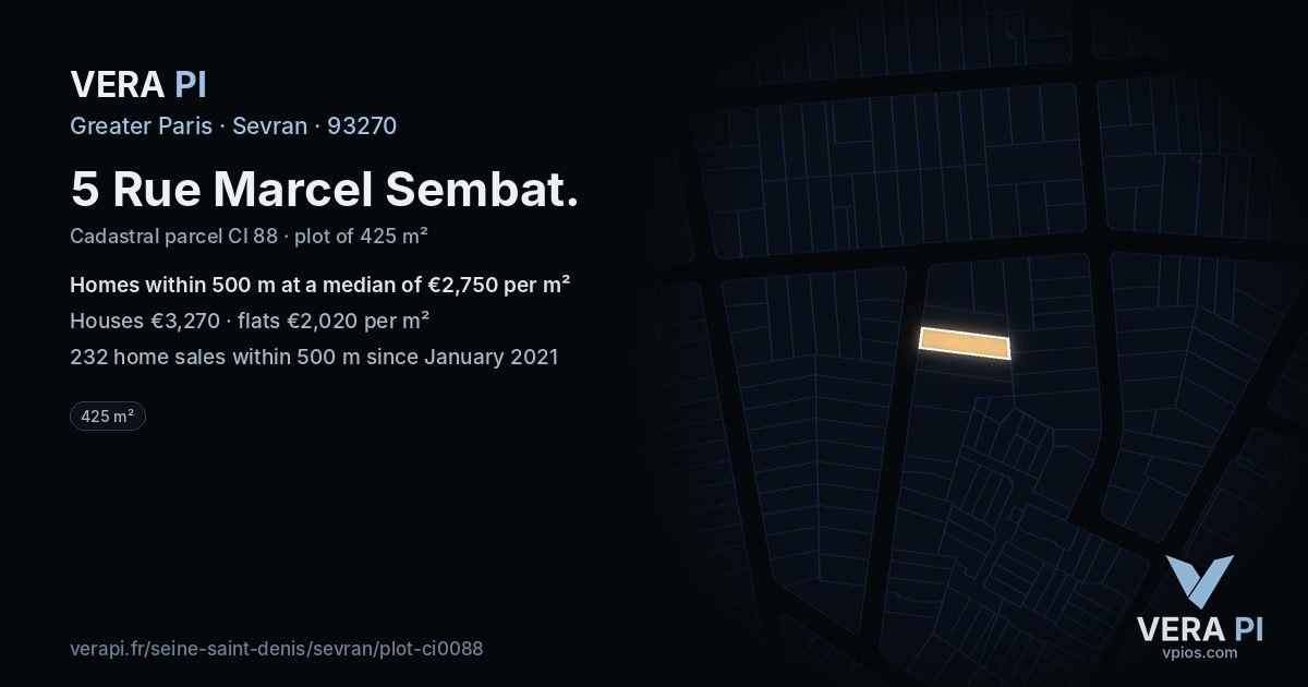 5 Rue Marcel Sembat, Sevran at night – the plot lit, the parcels around coloured by the prices near them