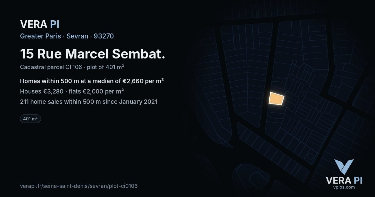 15 Rue Marcel Sembat, Sevran at night – the plot lit, the parcels around coloured by the prices near them
