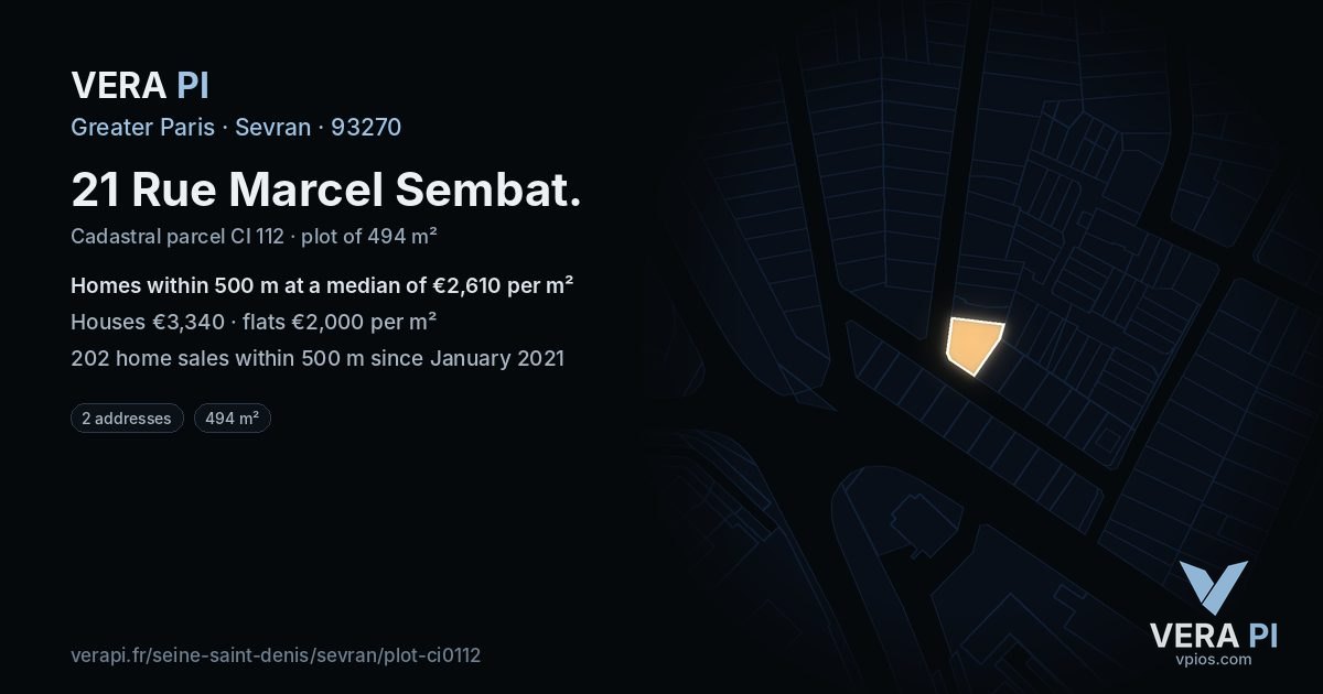 21 Rue Marcel Sembat, Sevran at night – the plot lit, the parcels around coloured by the prices near them