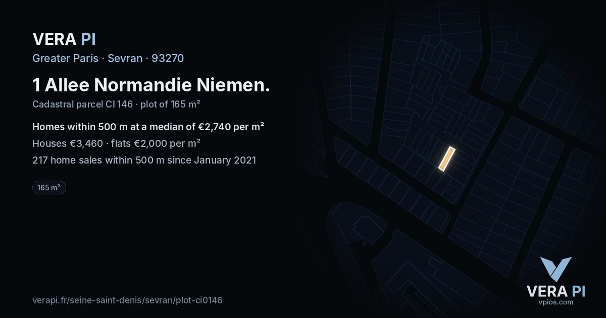 1 Allee Normandie Niemen, Sevran at night – the plot lit, the parcels around coloured by the prices near them