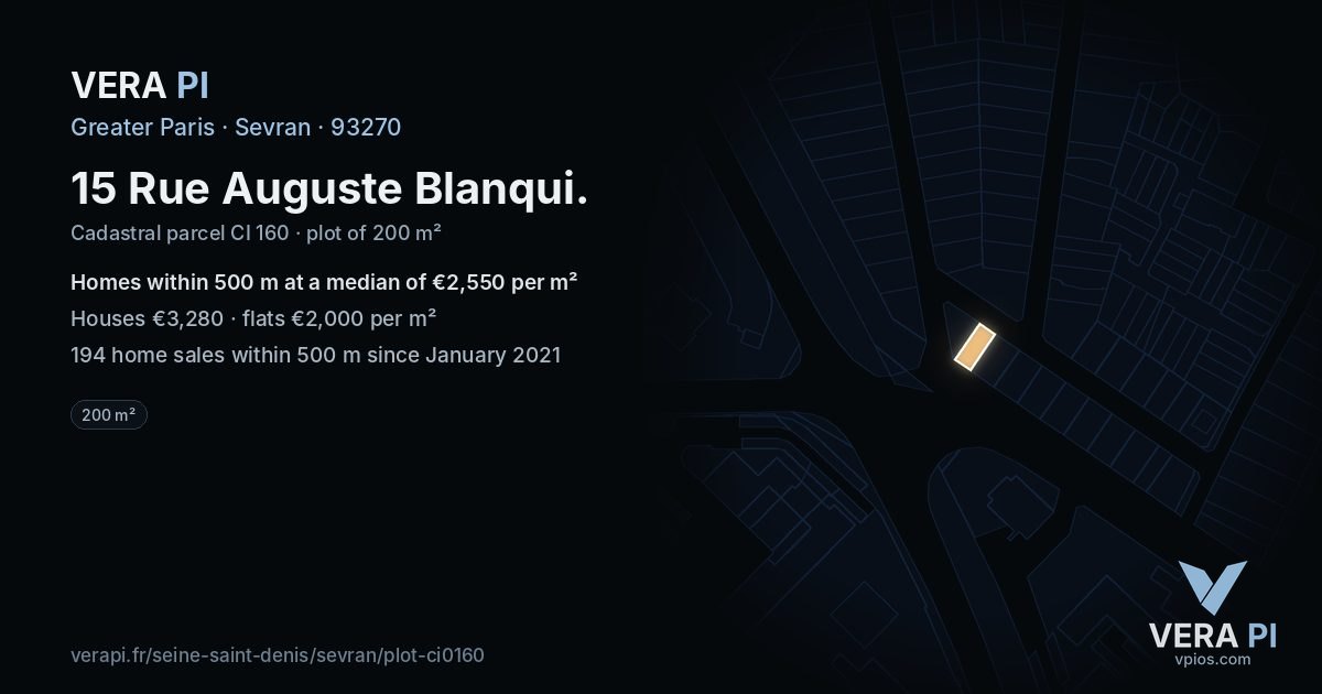 15 Rue Auguste Blanqui, Sevran at night – the plot lit, the parcels around coloured by the prices near them