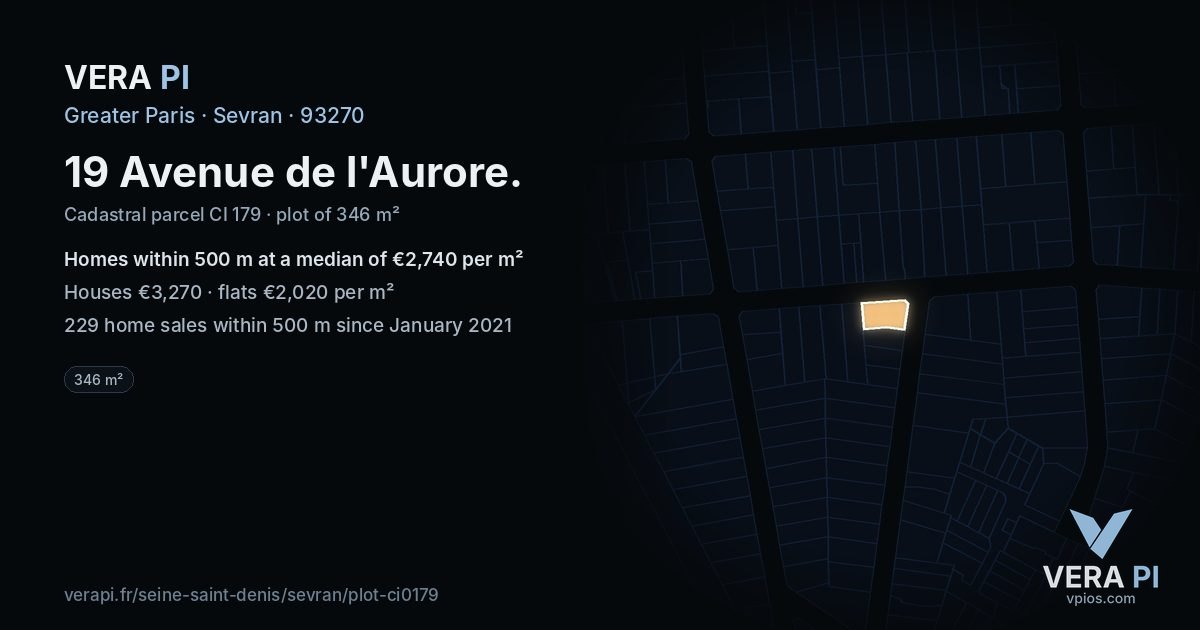 19 Avenue de l'Aurore, Sevran at night – the plot lit, the parcels around coloured by the prices near them