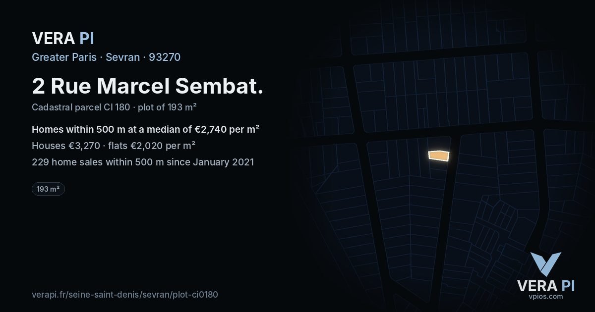 2 Rue Marcel Sembat, Sevran at night – the plot lit, the parcels around coloured by the prices near them