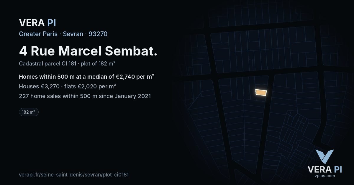 4 Rue Marcel Sembat, Sevran at night – the plot lit, the parcels around coloured by the prices near them