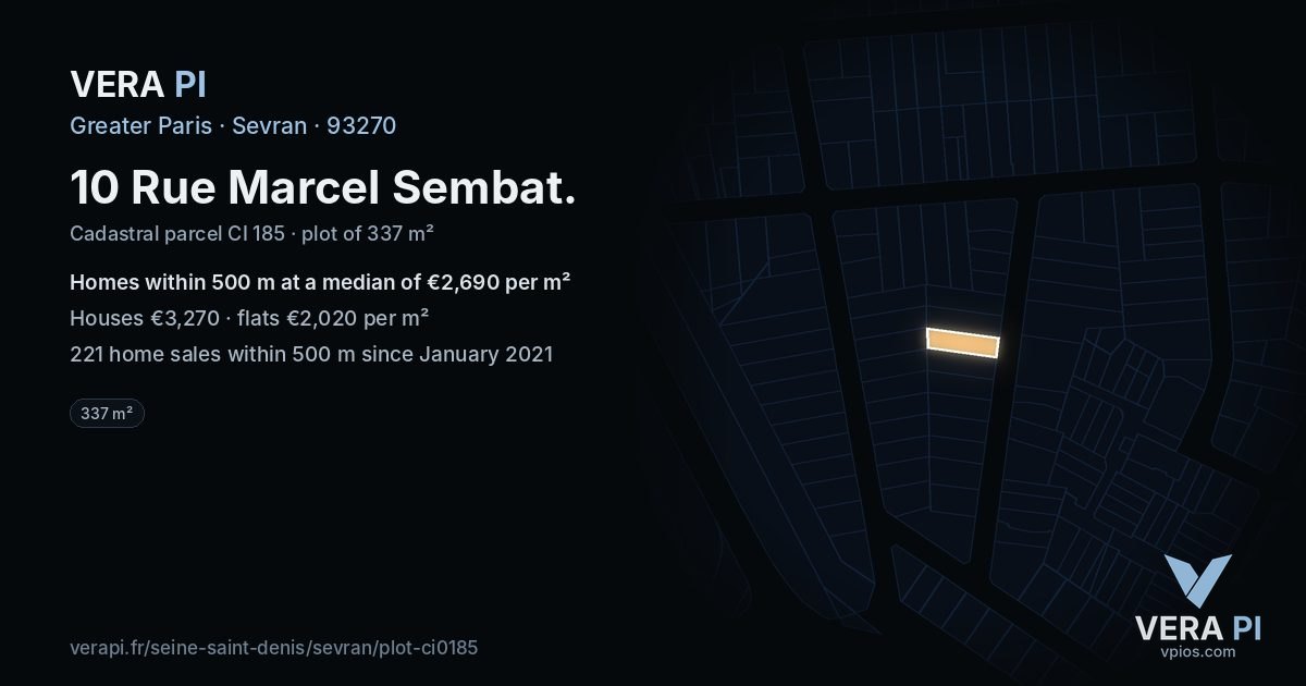 10 Rue Marcel Sembat, Sevran at night – the plot lit, the parcels around coloured by the prices near them