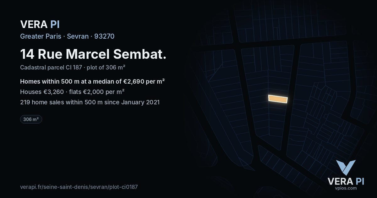 14 Rue Marcel Sembat, Sevran at night – the plot lit, the parcels around coloured by the prices near them