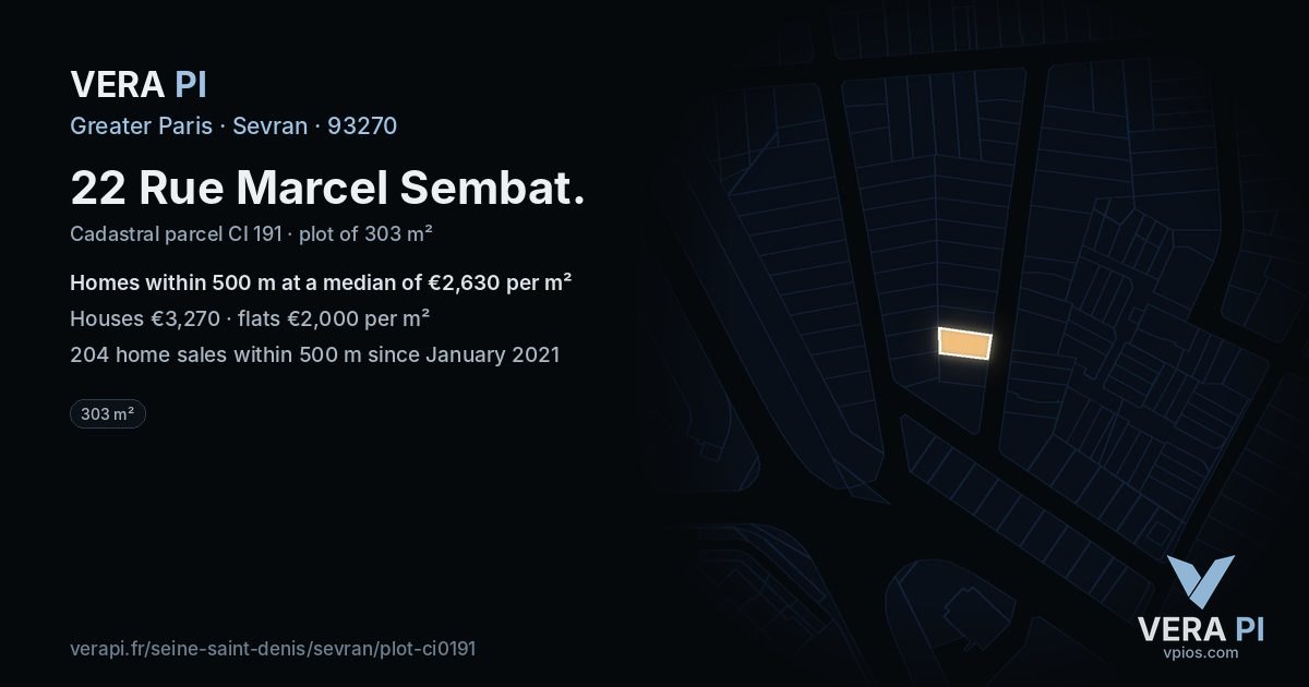 22 Rue Marcel Sembat, Sevran at night – the plot lit, the parcels around coloured by the prices near them