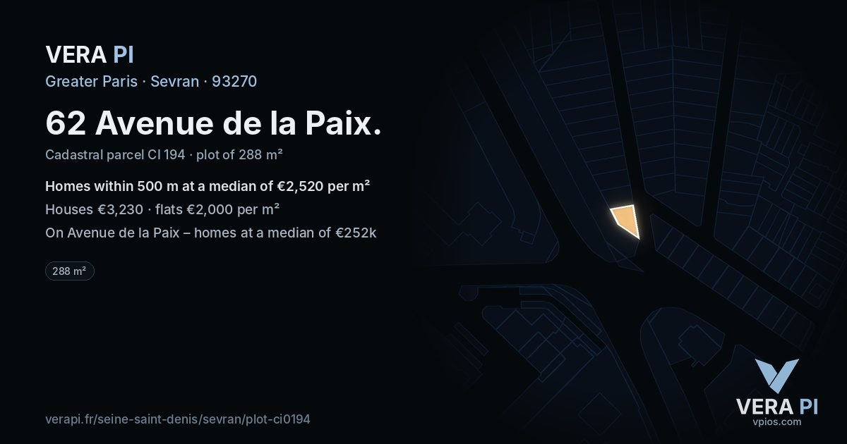 62 Avenue de la Paix, Sevran at night – the plot lit, the parcels around coloured by the prices near them