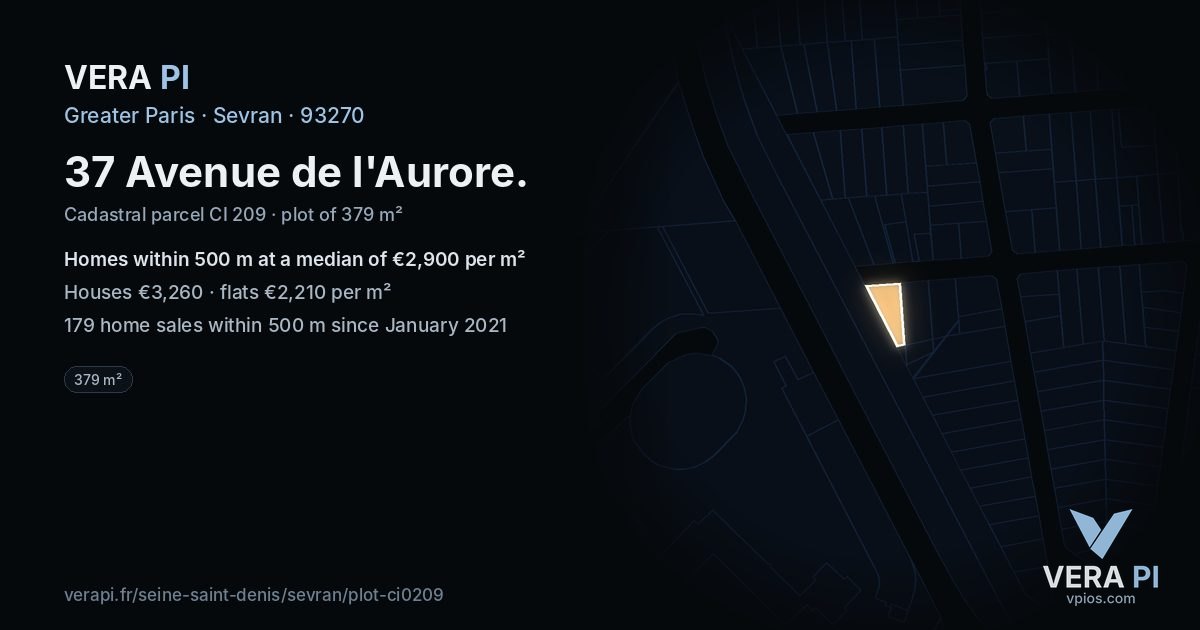 37 Avenue de l'Aurore, Sevran at night – the plot lit, the parcels around coloured by the prices near them