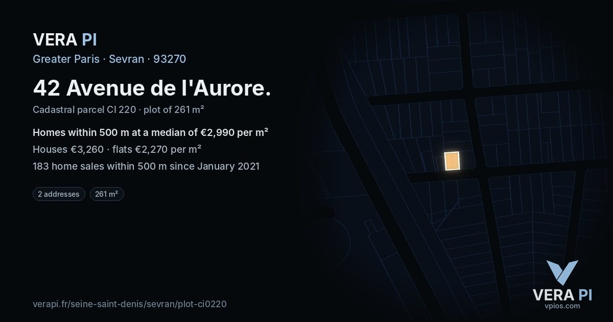 42 Avenue de l'Aurore, Sevran at night – the plot lit, the parcels around coloured by the prices near them