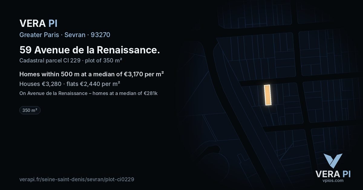 59 Avenue de la Renaissance, Sevran at night – the plot lit, the parcels around coloured by the prices near them