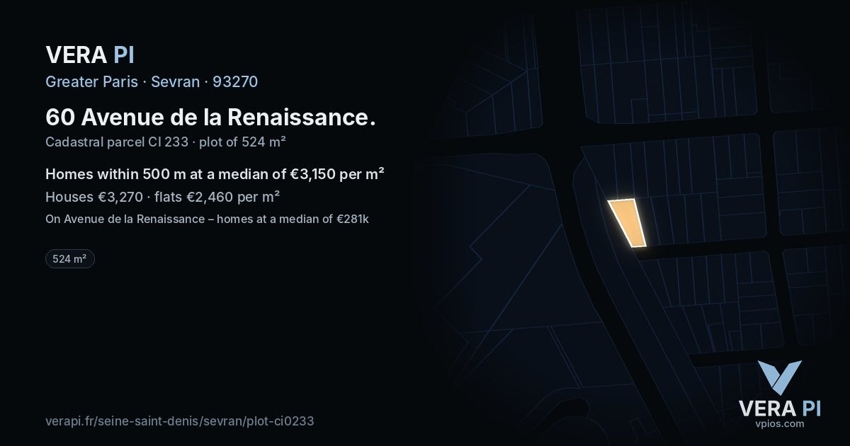 60 Avenue de la Renaissance, Sevran at night – the plot lit, the parcels around coloured by the prices near them