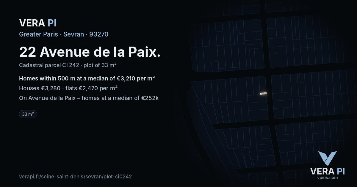 22 Avenue de la Paix, Sevran at night – the plot lit, the parcels around coloured by the prices near them