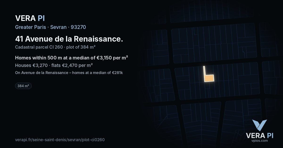 41 Avenue de la Renaissance, Sevran at night – the plot lit, the parcels around coloured by the prices near them