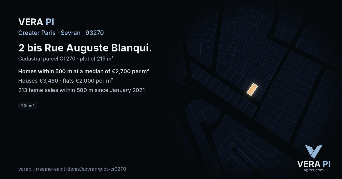 2 bis Rue Auguste Blanqui, Sevran at night – the plot lit, the parcels around coloured by the prices near them