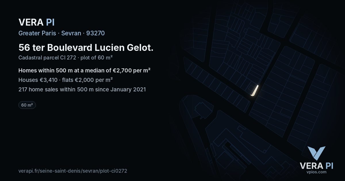 56 ter Boulevard Lucien Gelot, Sevran at night – the plot lit, the parcels around coloured by the prices near them