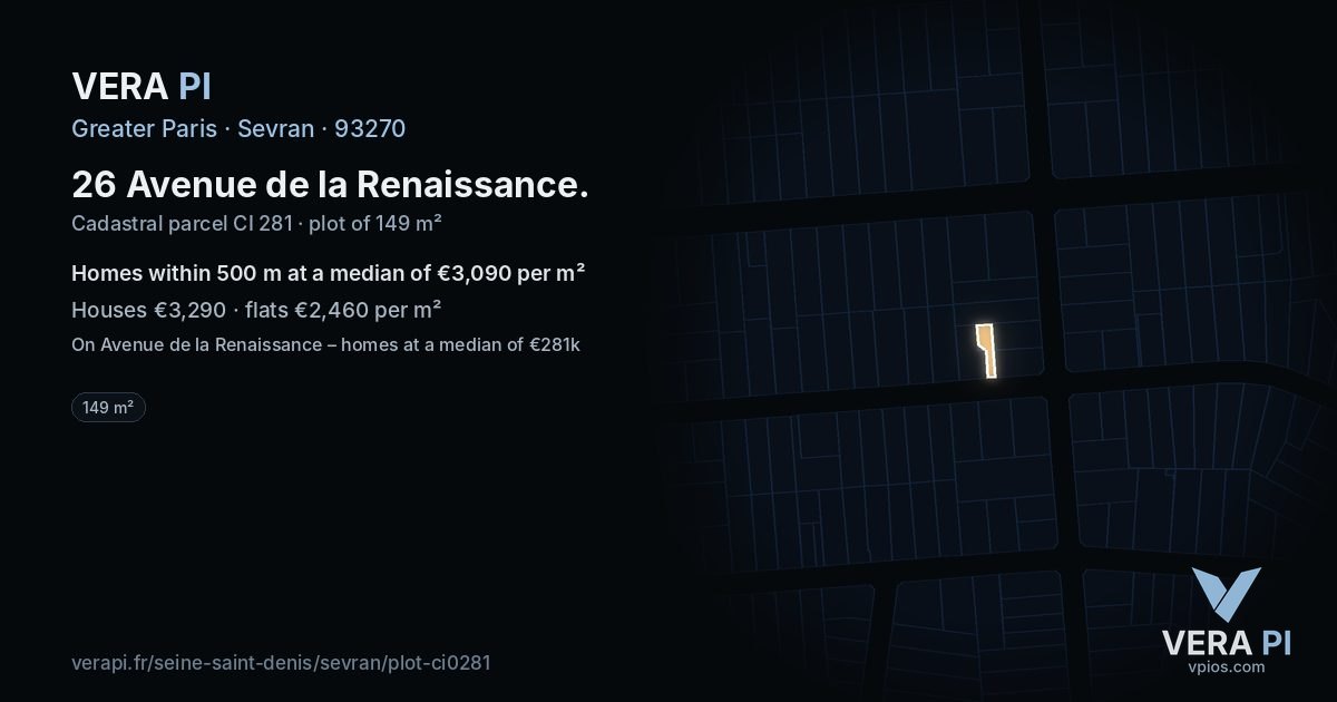26 Avenue de la Renaissance, Sevran at night – the plot lit, the parcels around coloured by the prices near them