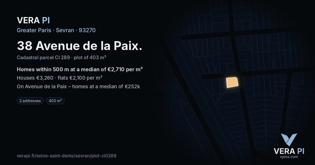 38 Avenue de la Paix, Sevran at night – the plot lit, the parcels around coloured by the prices near them