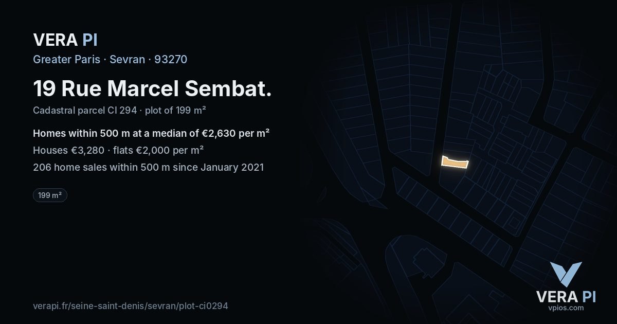 19 Rue Marcel Sembat, Sevran at night – the plot lit, the parcels around coloured by the prices near them