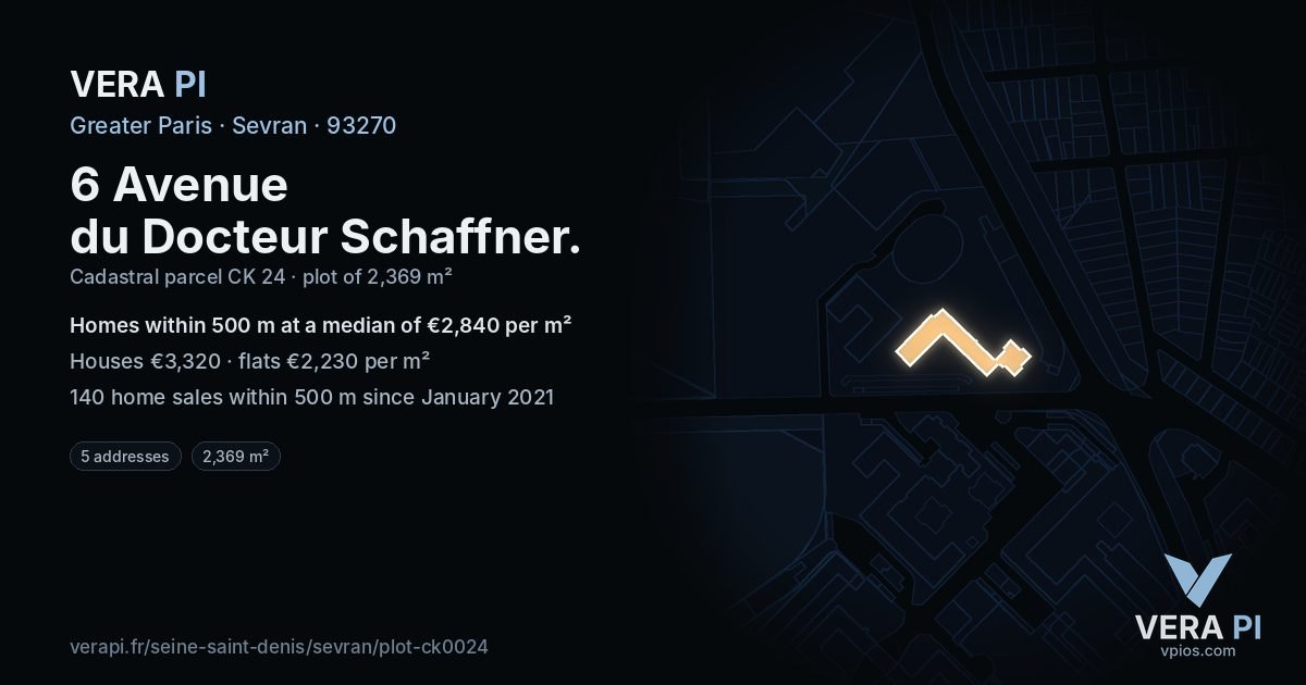6 Avenue du Docteur Schaffner, Sevran at night – the plot lit, the parcels around coloured by the prices near them