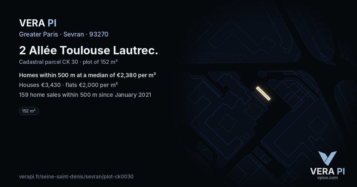 2 Allée Toulouse Lautrec, Sevran at night – the plot lit, the parcels around coloured by the prices near them