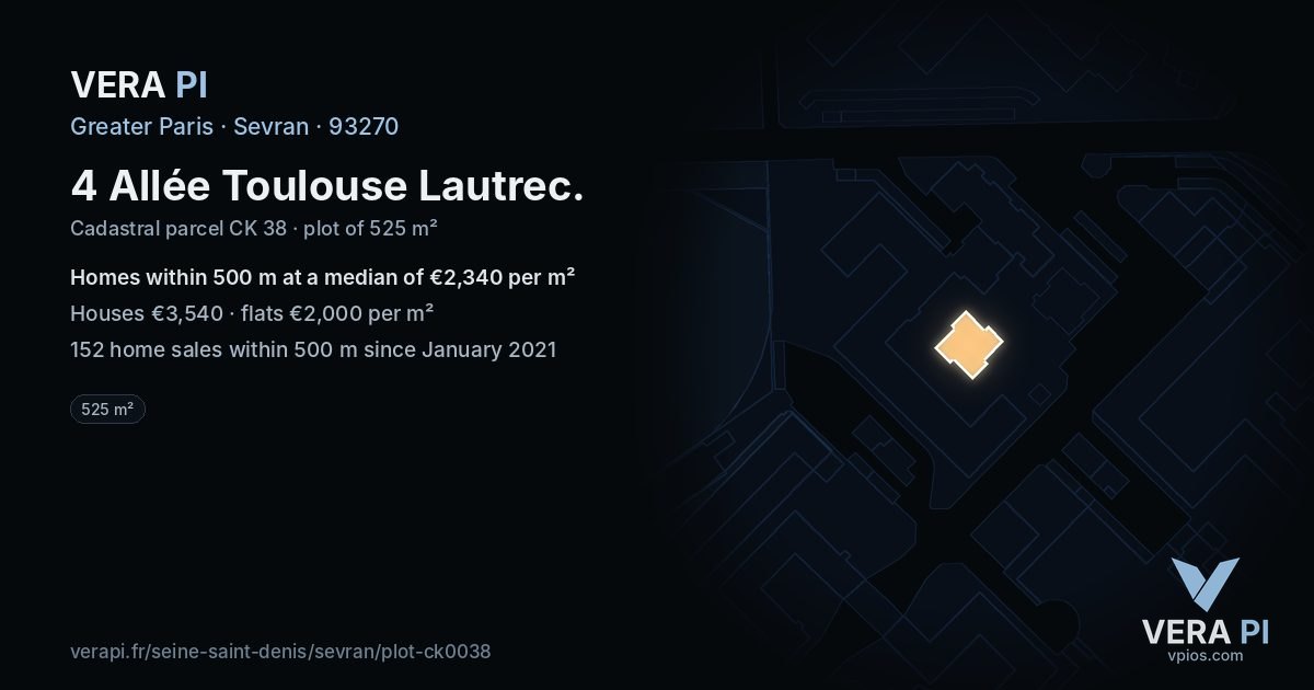 4 Allée Toulouse Lautrec, Sevran at night – the plot lit, the parcels around coloured by the prices near them