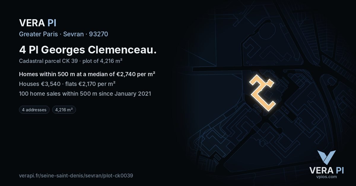 4 Pl Georges Clemenceau, Sevran at night – the plot lit, the parcels around coloured by the prices near them