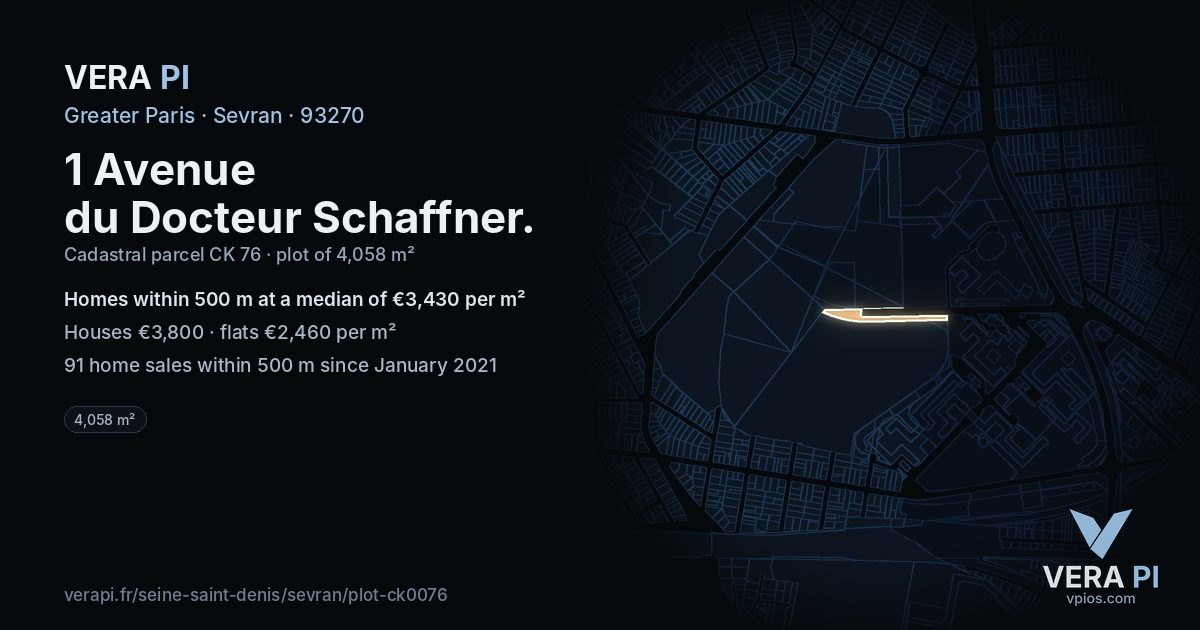 1 Avenue du Docteur Schaffner, Sevran at night – the plot lit, the parcels around coloured by the prices near them