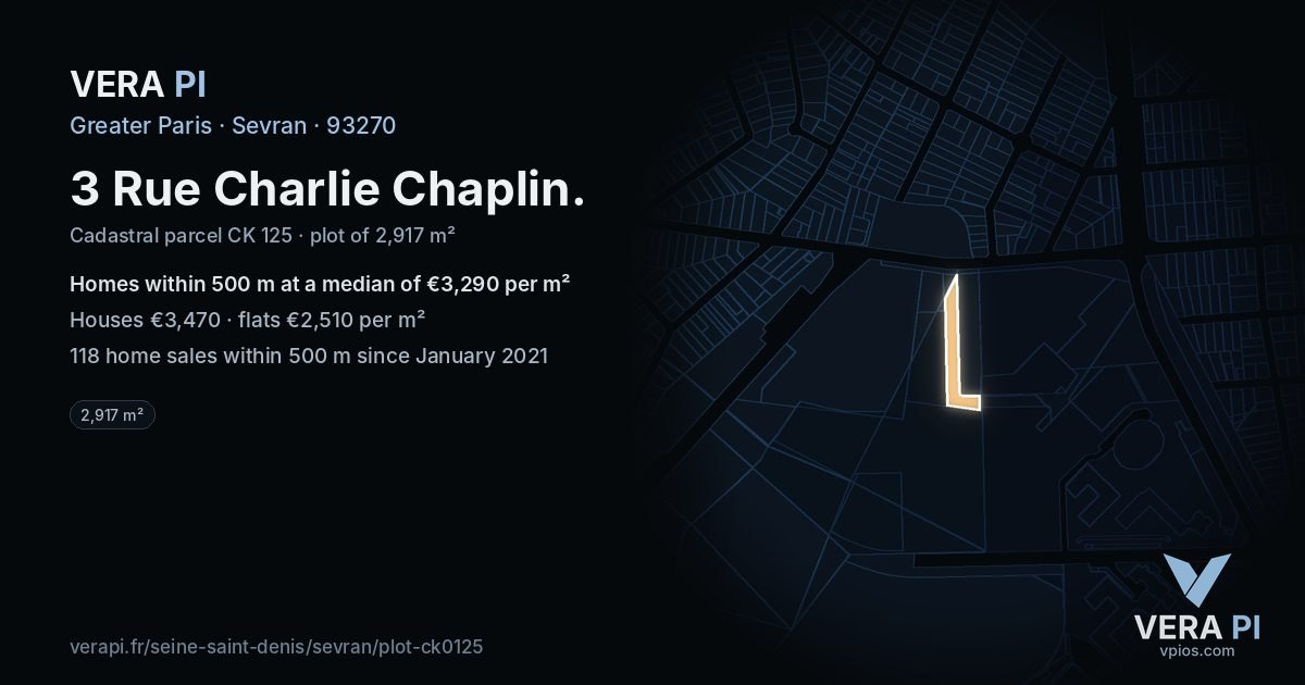 3 Rue Charlie Chaplin, Sevran at night – the plot lit, the parcels around coloured by the prices near them