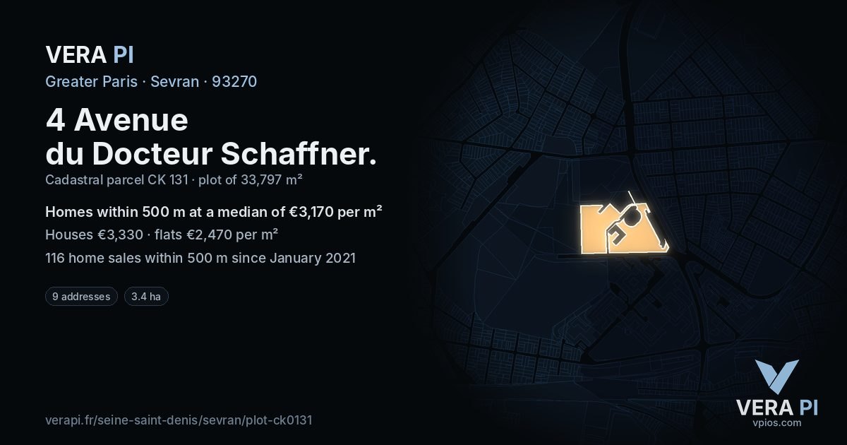 4 Avenue du Docteur Schaffner, Sevran at night – the plot lit, the parcels around coloured by the prices near them