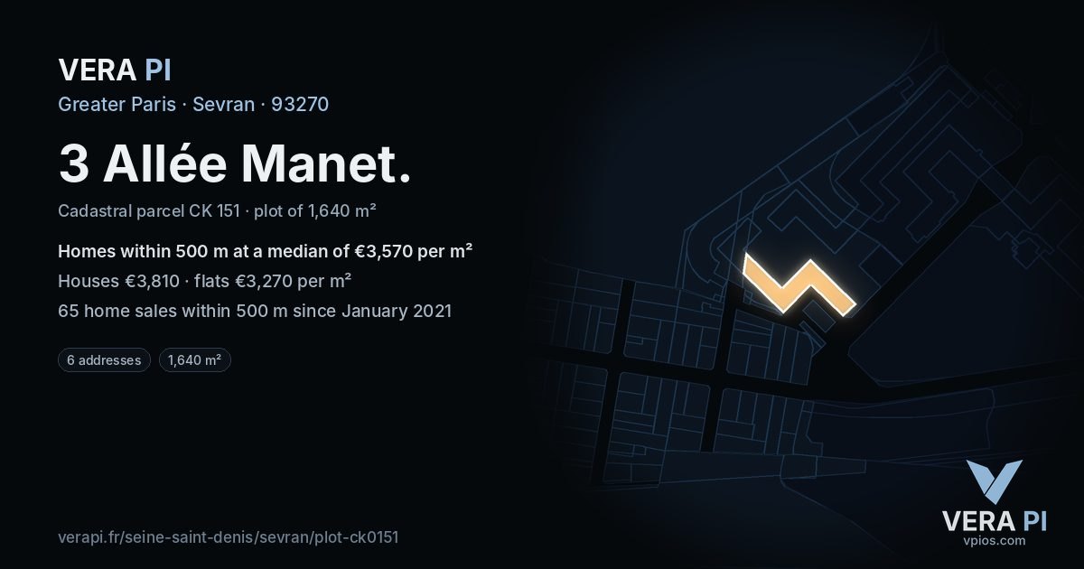 3 Allée Manet, Sevran at night – the plot lit, the parcels around coloured by the prices near them