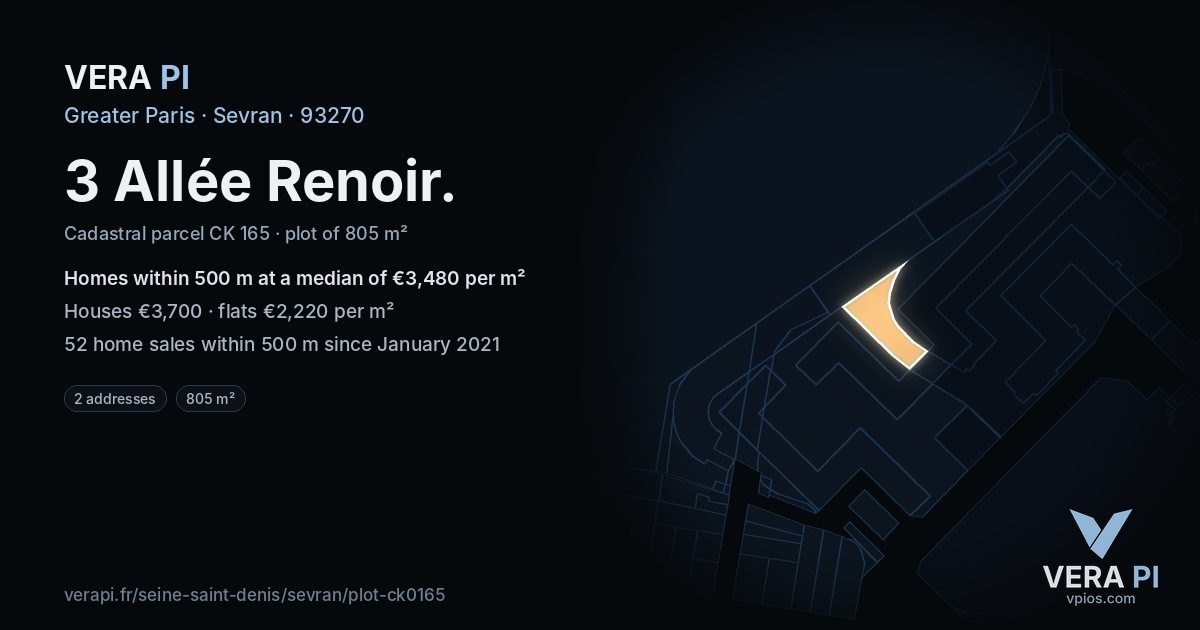 3 Allée Renoir, Sevran at night – the plot lit, the parcels around coloured by the prices near them