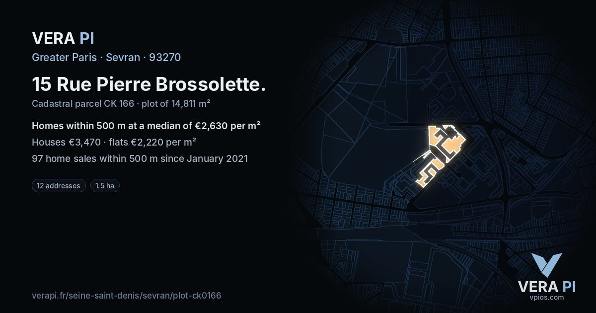 15 Rue Pierre Brossolette, Sevran at night – the plot lit, the parcels around coloured by the prices near them