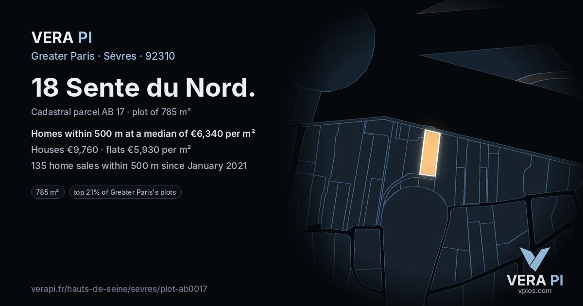 18 Sente du Nord, Sèvres at night – the plot lit, the parcels around coloured by the prices near them