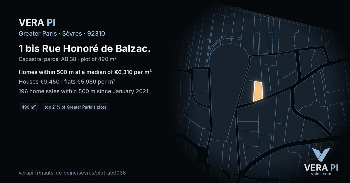 1 bis Rue Honoré de Balzac, Sèvres at night – the plot lit, the parcels around coloured by the prices near them