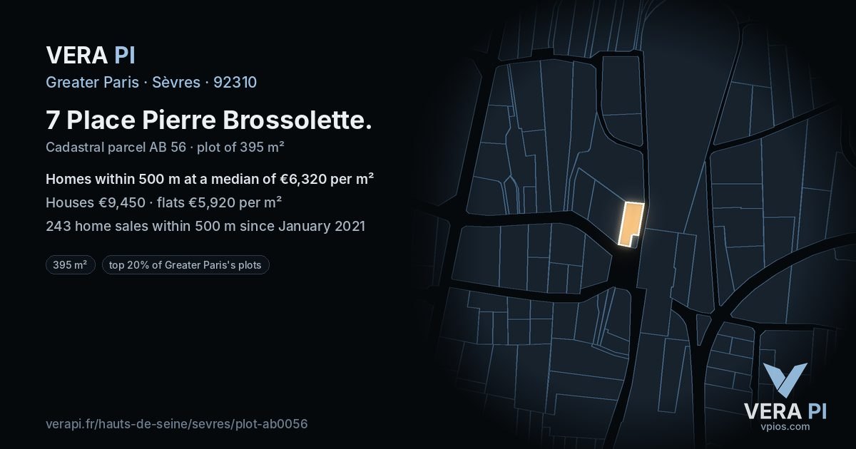 7 Place Pierre Brossolette, Sèvres at night – the plot lit, the parcels around coloured by the prices near them