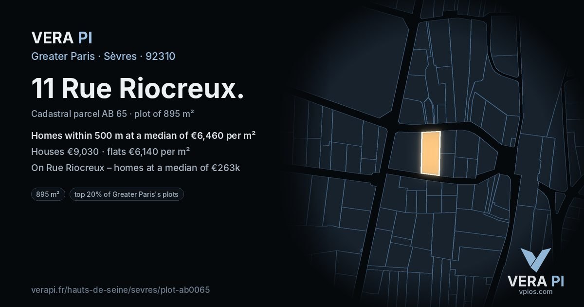 11 Rue Riocreux, Sèvres at night – the plot lit, the parcels around coloured by the prices near them