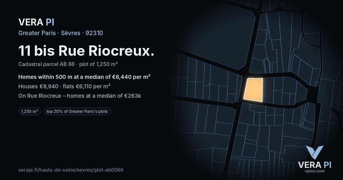 11 bis Rue Riocreux, Sèvres at night – the plot lit, the parcels around coloured by the prices near them
