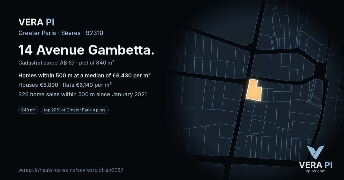 14 Avenue Gambetta, Sèvres at night – the plot lit, the parcels around coloured by the prices near them