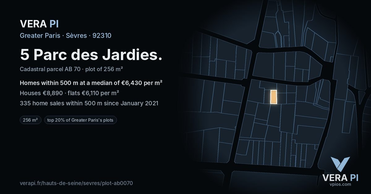 5 Parc des Jardies, Sèvres at night – the plot lit, the parcels around coloured by the prices near them