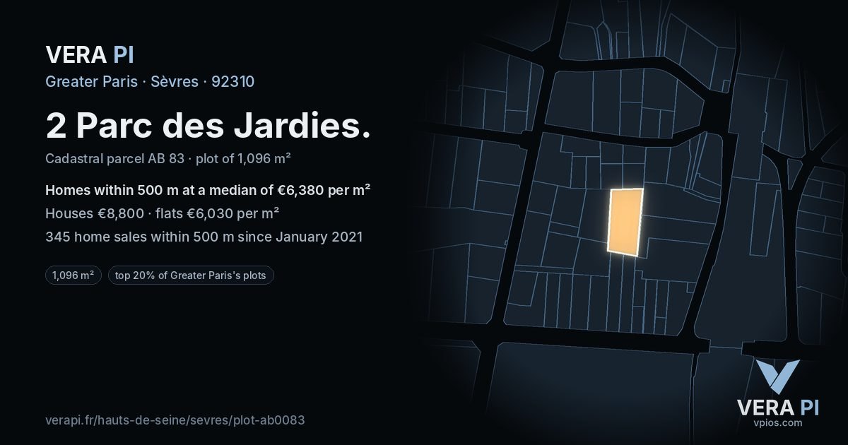 2 Parc des Jardies, Sèvres at night – the plot lit, the parcels around coloured by the prices near them