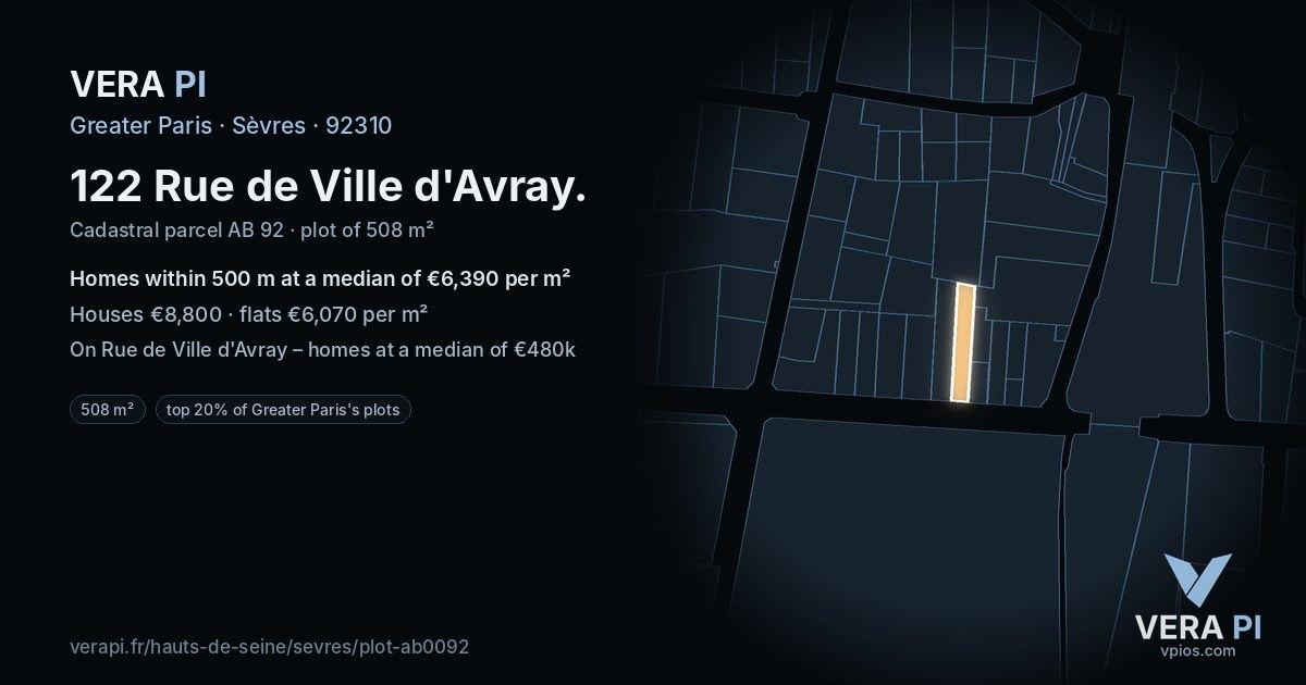 122 Rue de Ville d'Avray, Sèvres at night – the plot lit, the parcels around coloured by the prices near them
