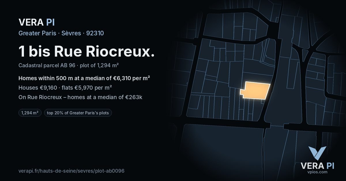 1 bis Rue Riocreux, Sèvres at night – the plot lit, the parcels around coloured by the prices near them