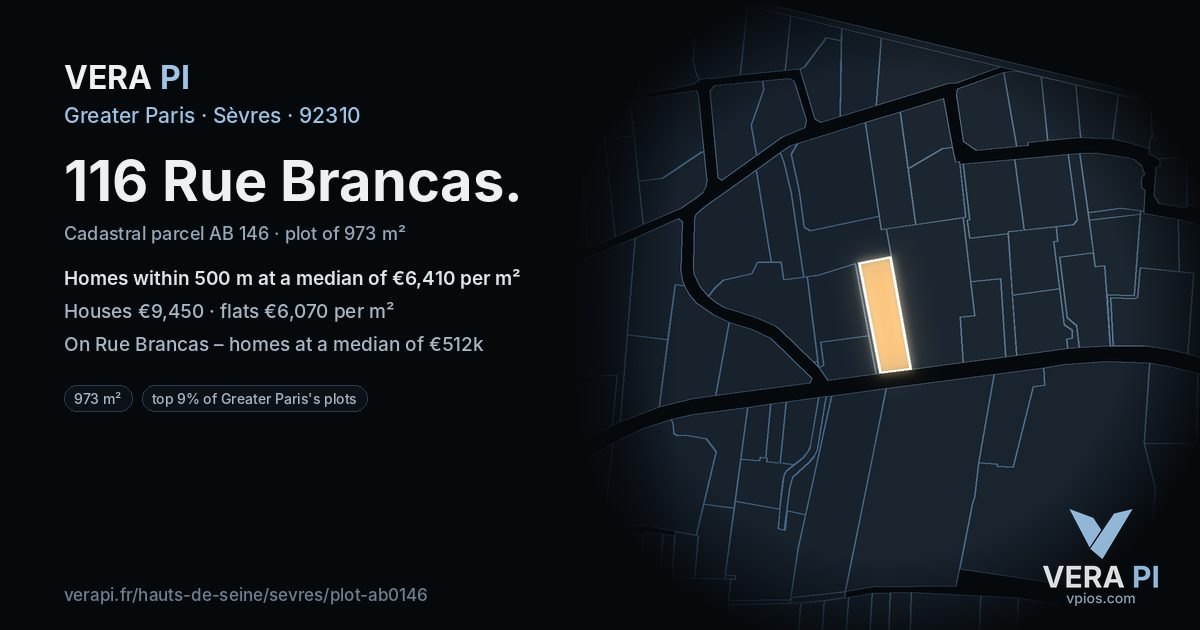 116 Rue Brancas, Sèvres at night – the plot lit, the parcels around coloured by the prices near them