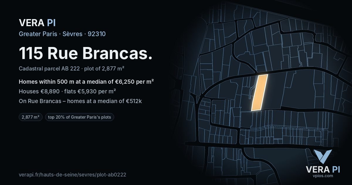 115 Rue Brancas, Sèvres at night – the plot lit, the parcels around coloured by the prices near them