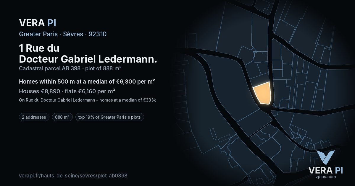 1 Rue du Docteur Gabriel Ledermann, Sèvres at night – the plot lit, the parcels around coloured by the prices near them