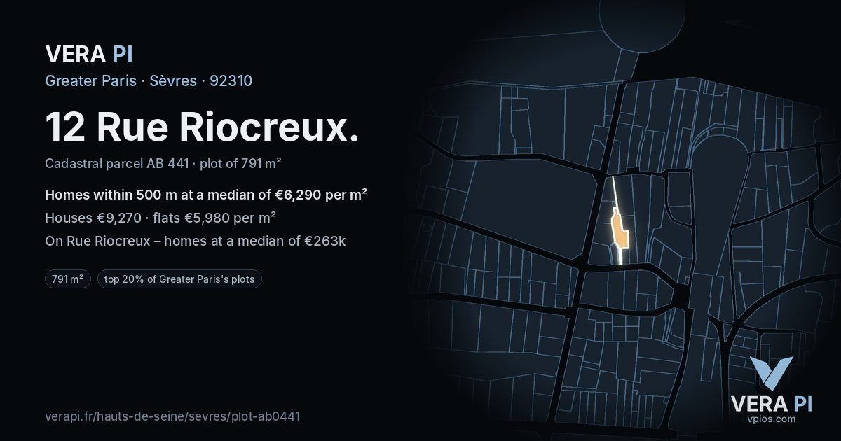 12 Rue Riocreux, Sèvres at night – the plot lit, the parcels around coloured by the prices near them